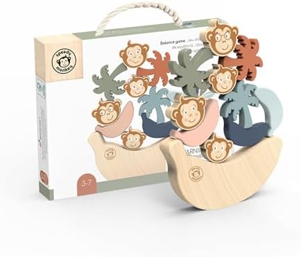SPEEDY MONKEY Wooden See Saw Balance Game | Monkeys & Palm Trees Playset by SpeedyMonkey
