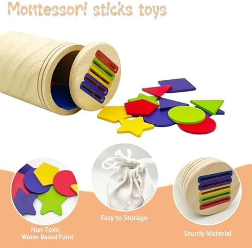 Wooden Montessori Sticks Toys for Kids, 8 Colors Natural Wood Toddler Learning Sorting Toys for 3 Year Old, Sensory Matching Game Birthday Gifts for Boys Girls (Multi-Shaped Flake) - Image 3