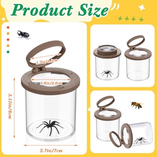 Skylety 2 Pieces Bug Jars Insect Viewer Catcher Bug Magnifying Insect Cage Container for Kids Children Science Nature Exploration Tool(Brown) - Image 2