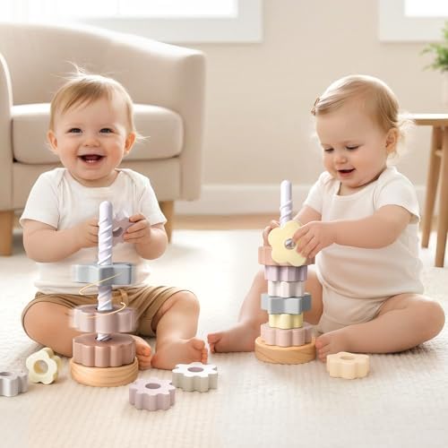 Joyreal Wooden Spinning Stacking Toys, Neutral Ring Stacker Montessori Toys for Toddlers 1-3, Christmas Birthday Gifts for Boys Girls - Image 6