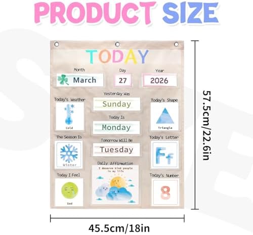 Daily Morning Board Circle Time Calendar Weather Seasons Positive Affirmations Letter Shape Number of the Day Pocket Chart,Toddler Preschool Calendar,Homeschool Morning Work Activity, Pastel Design - Image 3