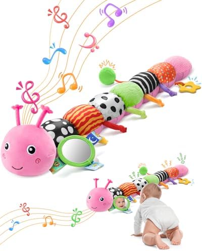AWOTOY Baby Toys Sensory Music Caterpillar Stuffed Animals Infant Toys,Pink by AWOTOY
