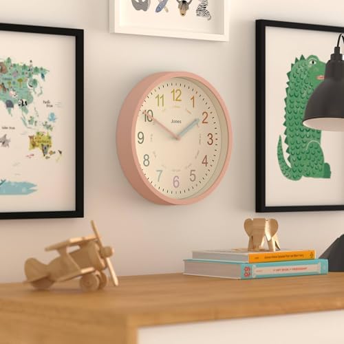 JONES CLOCKS® Kids wall Clock | Small Modern Children’s Nursery Clock | 10" | Pink | Colourful dial for Learning to Tell the time - Image 4