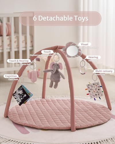 Blissful Diary Baby Play Gym Mat, Tummy Time Activity Mat with 6 Detachable Toys for Skill Development, Baby Essentials Gift, Soft Pink - Image 3
