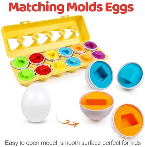 Eggs Toys,Montessori Geometric Egg Early Fine Motor Skills Learning Color Sorting & Shape Sorter Matching Game Easter Basket Stuffers Toys for Toddler Boys Girls Ages 1-3 - Image 2
