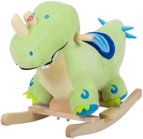 Qaba Kids Plush Ride-On Rocking Horse Toy Dinosaur Ride on Rocker Green by Qaba
