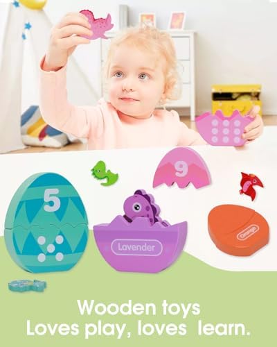 Montessori Learning Toys for Toddlers, Wooden Number Counting Dinosaur Toys - Image 5