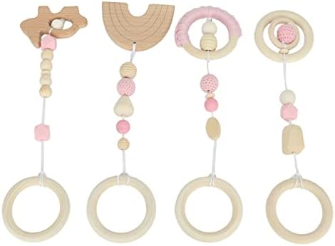 Baby Gym, 4Pcs Wooden Hanging Toys for Newborns, Play Gym Toys with Activity Nursing Rings for 0-6 Months (3) - Image 3