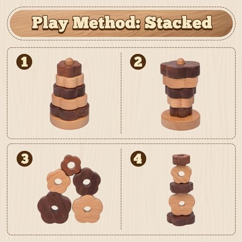 Adena Montessori Wooden Stacking Toy, Flower, 12m+ - Image 5