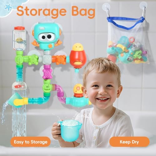 Bath Toys for Kids Ages 4-8 | 27PCS DIY Water Pipe Assembly Kit with Storage Bag | STEM Building Educational Bathtub Toys for Toddler 3-5 | Creative Shower Toy Birthday Gifts for Boys & Girls - Image 6