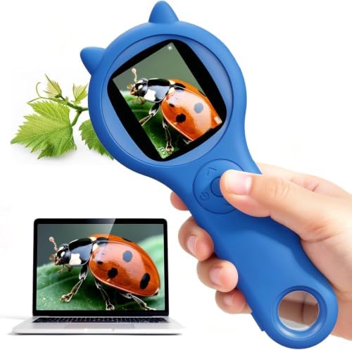 Kids Digital Microscope for Boys, 500X Handheld Pocket Microscope with 2" IPS Screen, Adventure STEM Toy for Travel, Camping & School Projects Age 5-12 (Dark Blue) by Ashfly