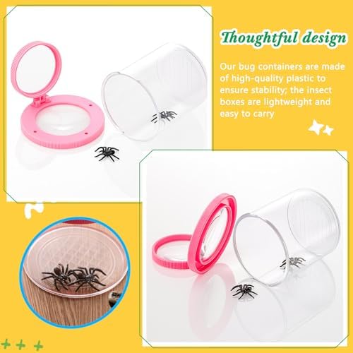 Skylety 2 Pieces Bug Jars Insect Viewer Catcher Bug Magnifying Insect Cage Container for Kids Children Science Nature Exploration Tool (Pink) - Image 4