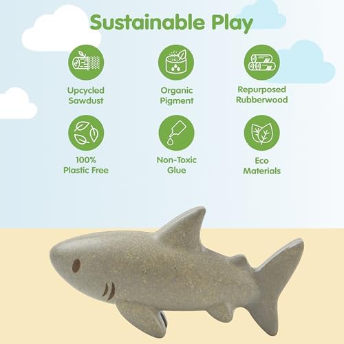 PlanToys® Wooden Shark Bath Toy, Montessori Kids Water Sea Play Set Fun - Image 3