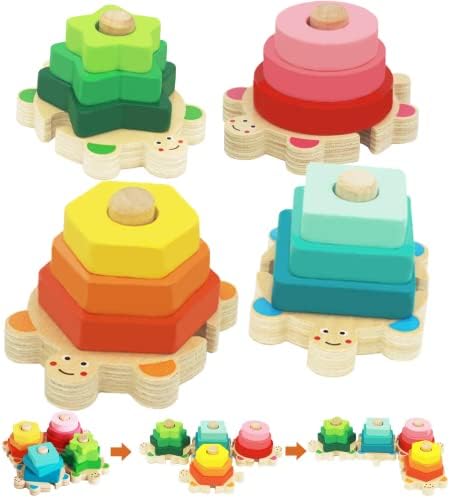 WOOD CITY Montessori Wooden Stacking Toy for Toddlers, Detachable Turtle Shape Sorter with Color & Size Recognition, Early Learning Educational Gift Develops Hand-Eye Coordination & Spatial Awareness - Image 2