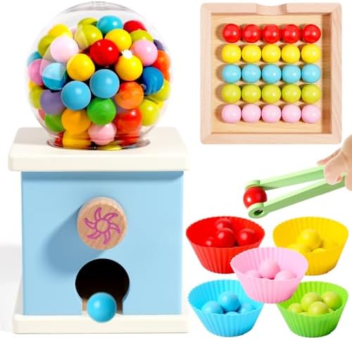 9.6" Wooden Gumball Machine For Kids Learning Color Sorting & Counting Toy by QimuMku