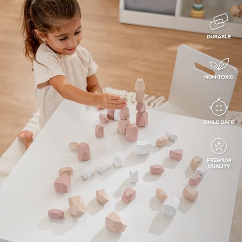 Comfy Cubs Stacking Rocks 36 Pieces, 36 Months+, Educational Toddler Stacking Blocks, Promotes Imagination, Balance & Fine Motor Skills - Wooden Rocks Sensory Toys Gift for Kid, Girl Pack - Image 4