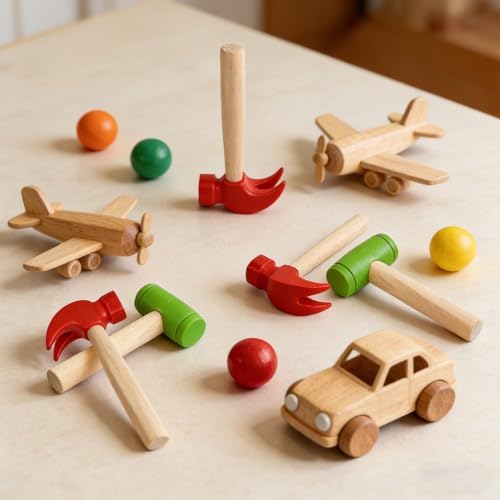 12 Pcs Kids Wooden Hammer Toy Small Simulation Hammers with 120 Pcs Colorful Wood Golf Tees Plastic Educational Toys for Children Birthday Party Gift(Red and Green) - Image 3