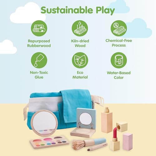 PlanToys® Pretend Play Wooden Makeup Set for Kids with Mirror & Lipstick - Image 3