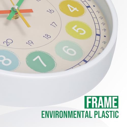 Kids Wall Clock Telling Time Silent Non-Ticking Learning Clock Colorful Teaching Wall Clocks Round Plastic Analog Educational Decor Clock for Classroom, Playroom, Bedroom(EDU3-White, 10 inch) - Image 4