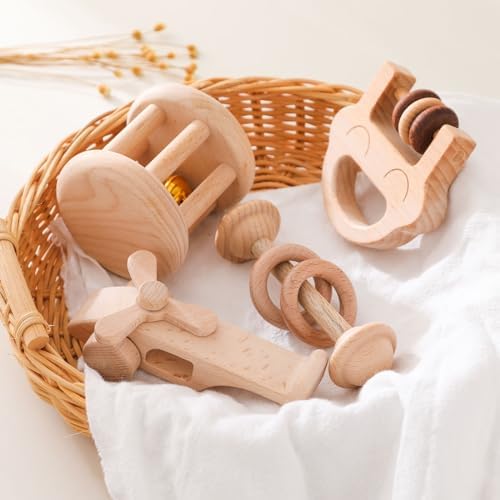 Wooden Baby Rattle Set, Newborn Wooden Rattle Toy, Natural Wooden Montessori Baby Grip Toy, Baby Gift Toy, Wood Rattle Set-1 - Image 6