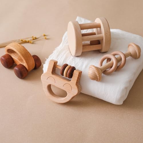 Wooden Baby Rattle Set, Newborn Wooden Rattle Toy, Natural Wooden Montessori Baby Grip Toy, Baby Gift Toy, Wood Rattle Set-7 - Image 3