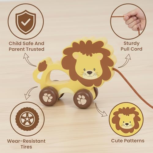 Baby Toys Car,Wooden Pull Along Toy for Toddlers 1 2 3 Year Olds - Image 3