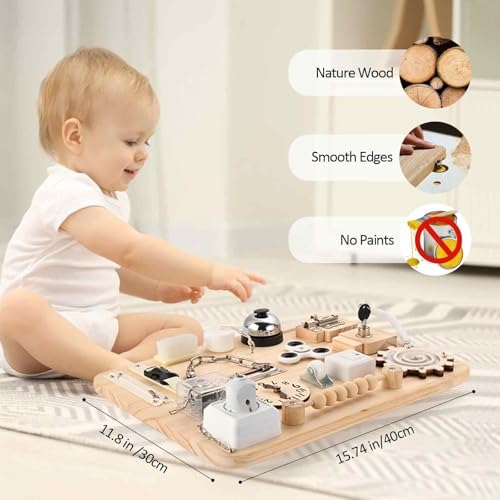 Wooden Busy Board for Toddlers - Montessori Sensory Activity Board for Fine Motor Skills and Early Learning - Travel Toys for Kids - Sensory Toys for autism or ADHD - Ideal for Educational Gifts - Image 2