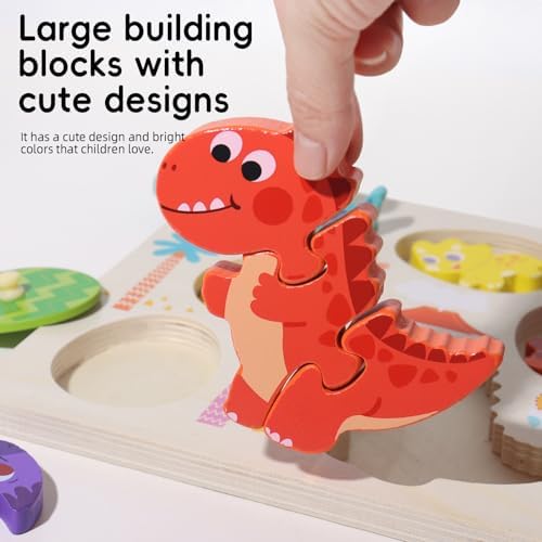 Upgraded Montessori Dinosaur Puzzle for Toddlers, 3-Piece T-Rex Puzzle + 5 Egg-Shaped Matching Puzzles, Safe Wooden Educational Toy for 1-3 Years 2-4 Years Old Boys Girls, - Image 4