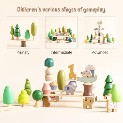 Wooden Animal Forest Balance Stacking Toy Set 36PCS Wood Miniature Tree Blocks Set Elegant Ornaments for Home Decor Wooden Mini Trees Animals Balance Toy for Toddler 36 Months+ - Image 4