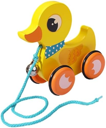 Duck Toys for Toddlers 1-3, Baby Pull Toy, Wooden Pull Toy with Bell & Non-Slip Wheel, Interactive Duck for 1-3 Year Olds, Develops Mobility, Balance & Hand Eye Coordination Skills, Yellow by Lawnrden