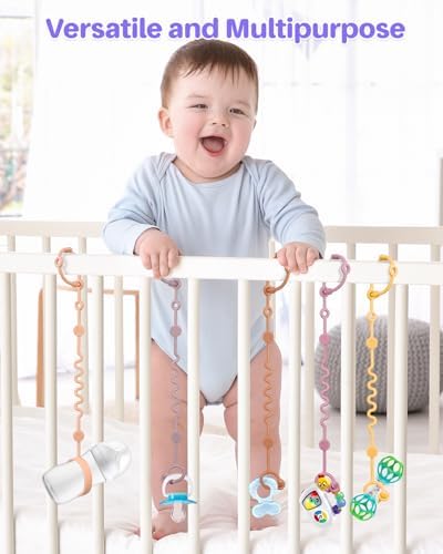 LittleHugs Toy Straps for Baby, 5pcs Adjustable Toy Holder for Stroller Accessories, Silicone Tether Pacifier Clip, No Throw Travel Essential Leash for High Chair, Car Seat (Girl-5 Pack) - Image 2