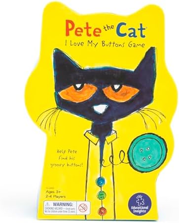 Educational Insights Pete The Cat I Love My Buttons Game - Shape Matching Games for Toddlers 3-5, Turn-Taking Kids Games, Toddler Fine Motor Skills Toys, Preschool Learning Activities by EducationalInsights
