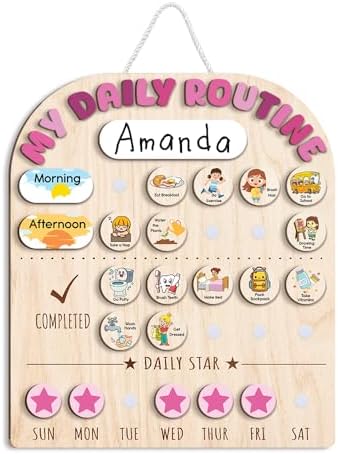 Wooden Daily Routine for Kids, Chore Chart for Toddler, Daily Responsibilities for Kids, Visual Schedule, Morning Bedtime Routine for Girls by LilaLand