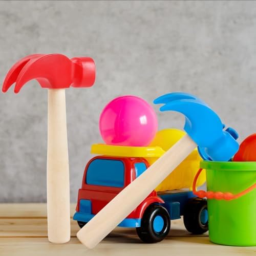 2 Pack Wooden Hammer Toys, Simulation Hammers Maintenance Tools Educational Toys for Boys Girls Kids Maintenance Tools Birthday Party Games Supplies(Red & Blue) - Image 3