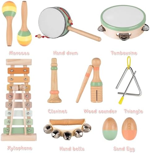 VINJOE Baby Musical Instruments-Toddler Montessori Wooden Musical Toys for Kids 1-3, Neutral Colors Percussion Instruments Set Early Learning Musical Toys for Preschool Educational Birthday Gifts - Image 2