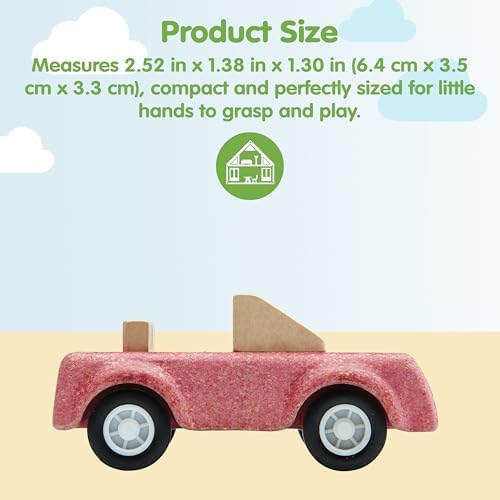 PlanToys® Pink Sports Car Wooden Montessori Vehicle Kids Indoor Play Toy - Image 2