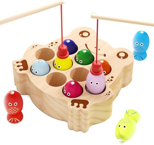 Wooden Magnetic Fishing Game for Toddlers 1-3, Frog Fishing Color Sorting Montessori Sensory Preschool Educational Learning Fine Motor Skills Toys for 3 4 5 Years Old Boys Girls by EDUTREE