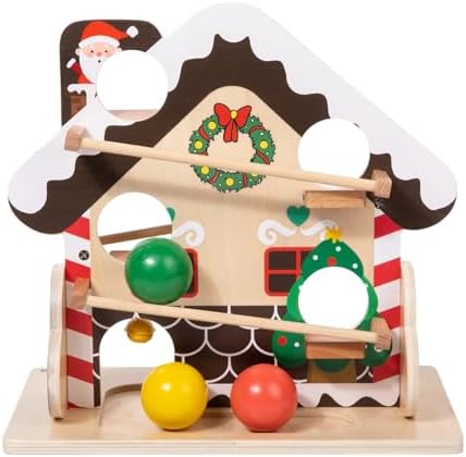 Montessori Ball Drop Toy, Wooden Ball Tracker for Toddlers 1 2 3 Year Old, Early Developmental Toys with 3 Balls and Track, Educational STEM Learning Material for Baby Boys & Girls (Christmas) by YunHeXinQiaoToysFactory