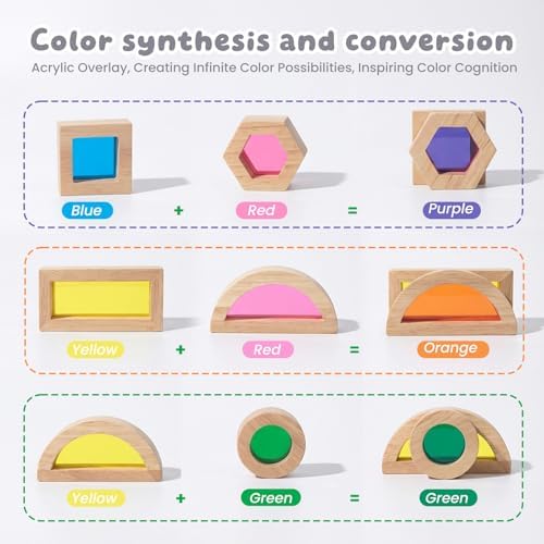 WOODENFUN Wooden Building Blocks Set for Kids, 12 Pcs Rainbow Stacker Game - Image 4