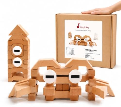 Montessori Wooden Building Blocks for Kids 3-8, Extra Large 4.4" Beech Wood Stacking Blocks, 31 PCS Open-Ended Learning Toy, Natural Wooden Shape Blocks for Creative Building, Quiet Play by Unknown