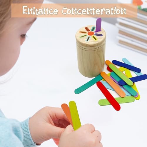 Wooden Montessori Sticks Toys for Kids, 8 Colors Natural Wood Toddler Learning Sorting Toys for 3 Year Old, Sensory Matching Game Birthday Gifts for Boys Girls (Ice Cream Sticks) - Image 4