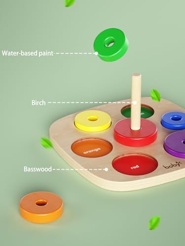 Dailyfunn Montessori Toys Wooden Rainbow Ring Stacker Color Size Learning Sorting Stacking Toy for Toddlers 1-3 Years Old - Image 3