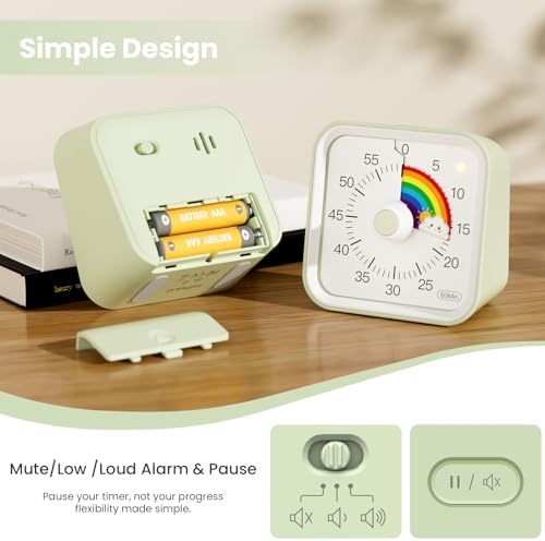 Visual Timer for Kids, Rainbow Timer with Pause Function, Green - Image 5