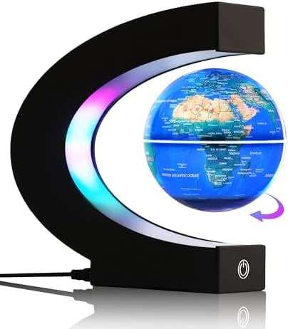 Magnetic Levitating Globe with 7-Color LED Lights, 360° Rotating Floating World Map Lamp, STEM Educational Night Light for Geography Learning, Cool Desk Decor & Unique Gift for Kids & Adults by BEBEVOGUE