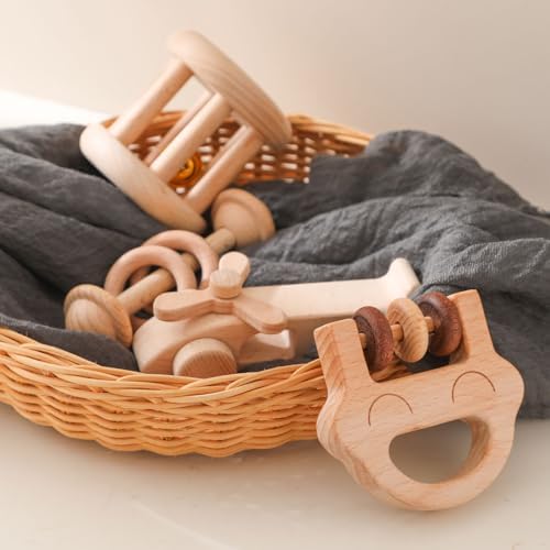 Wooden Baby Rattle Set, Newborn Wooden Rattle Toy, Natural Wooden Montessori Baby Grip Toy, Baby Gift Toy, Wood Rattle Set-1 - Image 5