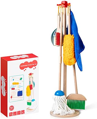 WOODMAM Wooden Kids Cleaning Set, Toddler Cleaning Toys with Broom and Mop by WOODMAM