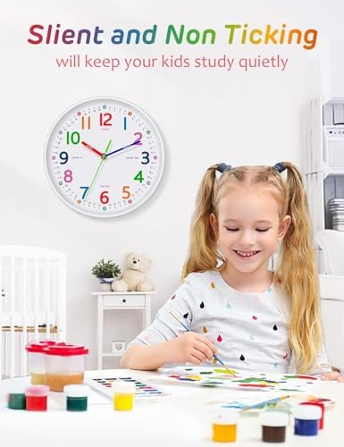 Silent Kids Wall Clock – Non-Ticking, Battery-Powered, Ideal for Teaching Time and Stylish Décor in Any Room - 8 Inch - Image 2