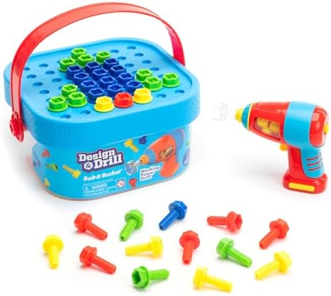 Educational Insights Design & Drill Bolt-It Bucket - Construction Toys & Toddler Tools, Kids Tool Set with Real Electric Drill Toy, Take Apart STEM Set, Building Kits and Gifts for Ages 3+ by EducationalInsights