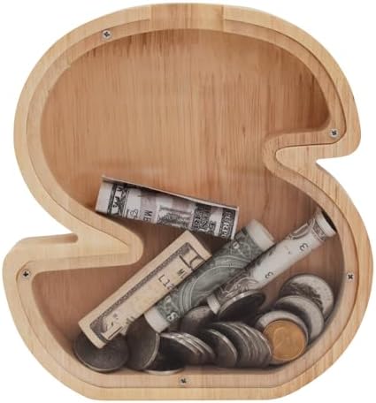 Wooden Letter Piggy Bank for Kids Boys Girls, A-Z Letters Wood Coin Bank Money Box, Piggy Bank for Toddler Family Christmas Birthday Gift(S) by FINDAMAZE