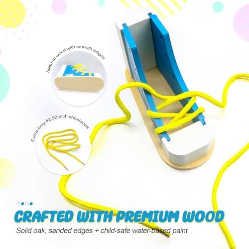 Learn to Tie Shoes for Kids, Wooden Lacing Sneaker Toy,Montessori Educational Toy for Toddlers Ages 4-8 - Image 2